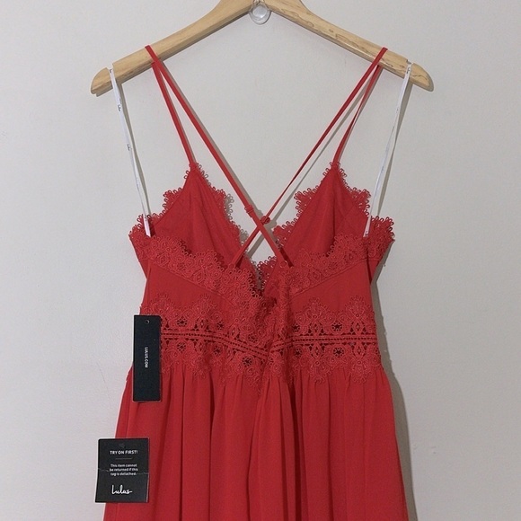 Lulus Sunny Day Dream Red Lace Culotte Jumpsuit Sz. Small - Picture 9 of 12